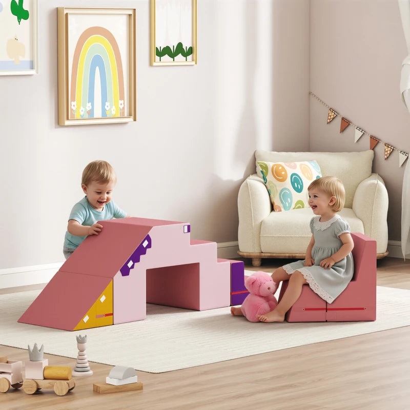 Qaba 2-Piece Climbing Foam Blocks for Toddlers with Detachable Cover, Indoor Climb and Crawl Activity PlaySet, Pink