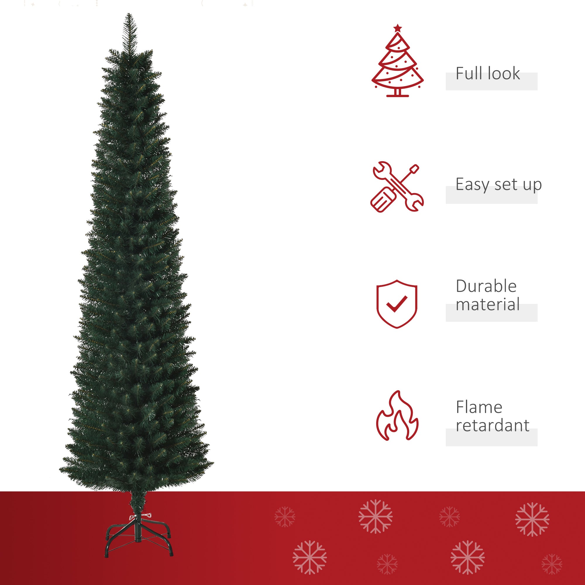 HOMCOM 6FT Artificial Christmas Tree Xmas Pencil Tree Holiday Home Indoor Decoration with Foldable Black Stand for Party, Green 