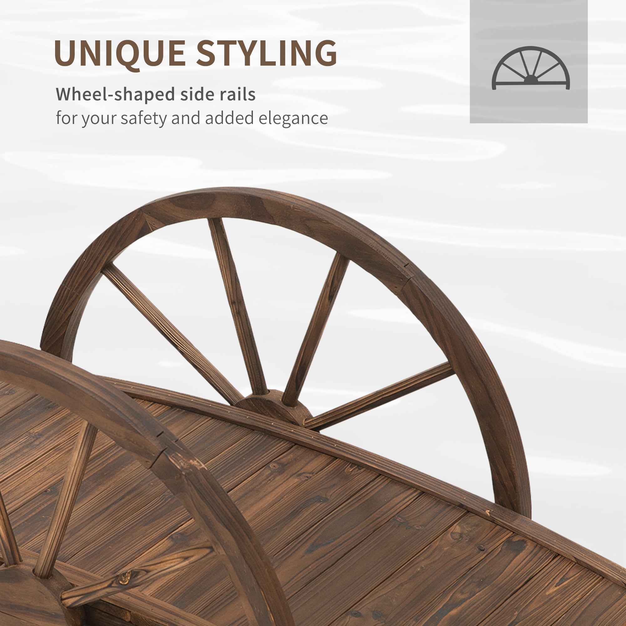 Outsunny 3.3ft Wooden Garden Bridge Arc Stained Finish Walkway with Half Wheeled Railings, Stained Wood 