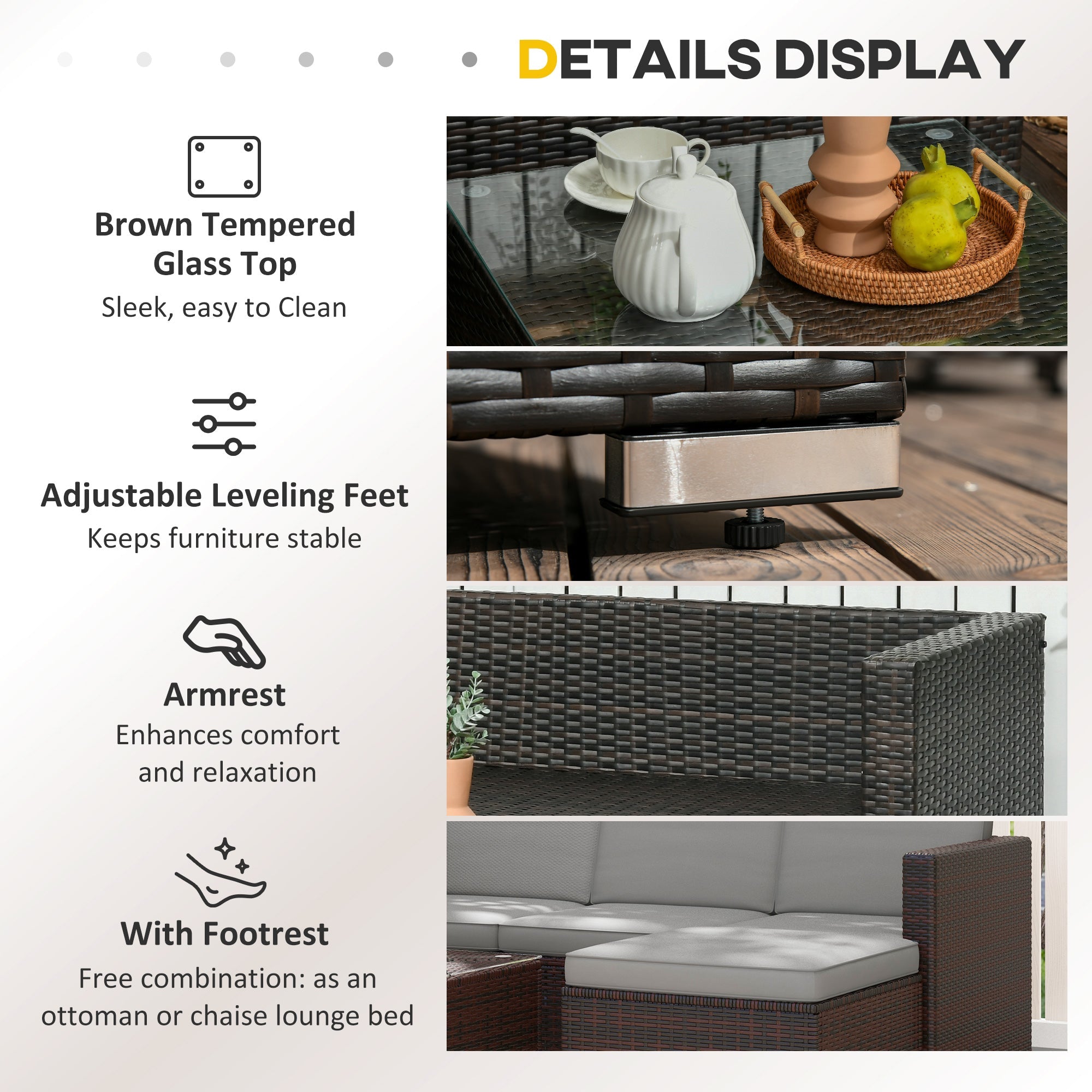 Outsunny 3-Piece Patio Dining Sets, Rattan Wicker with Glass Table & Plush Cushions for Garden & Backyard, Grey 