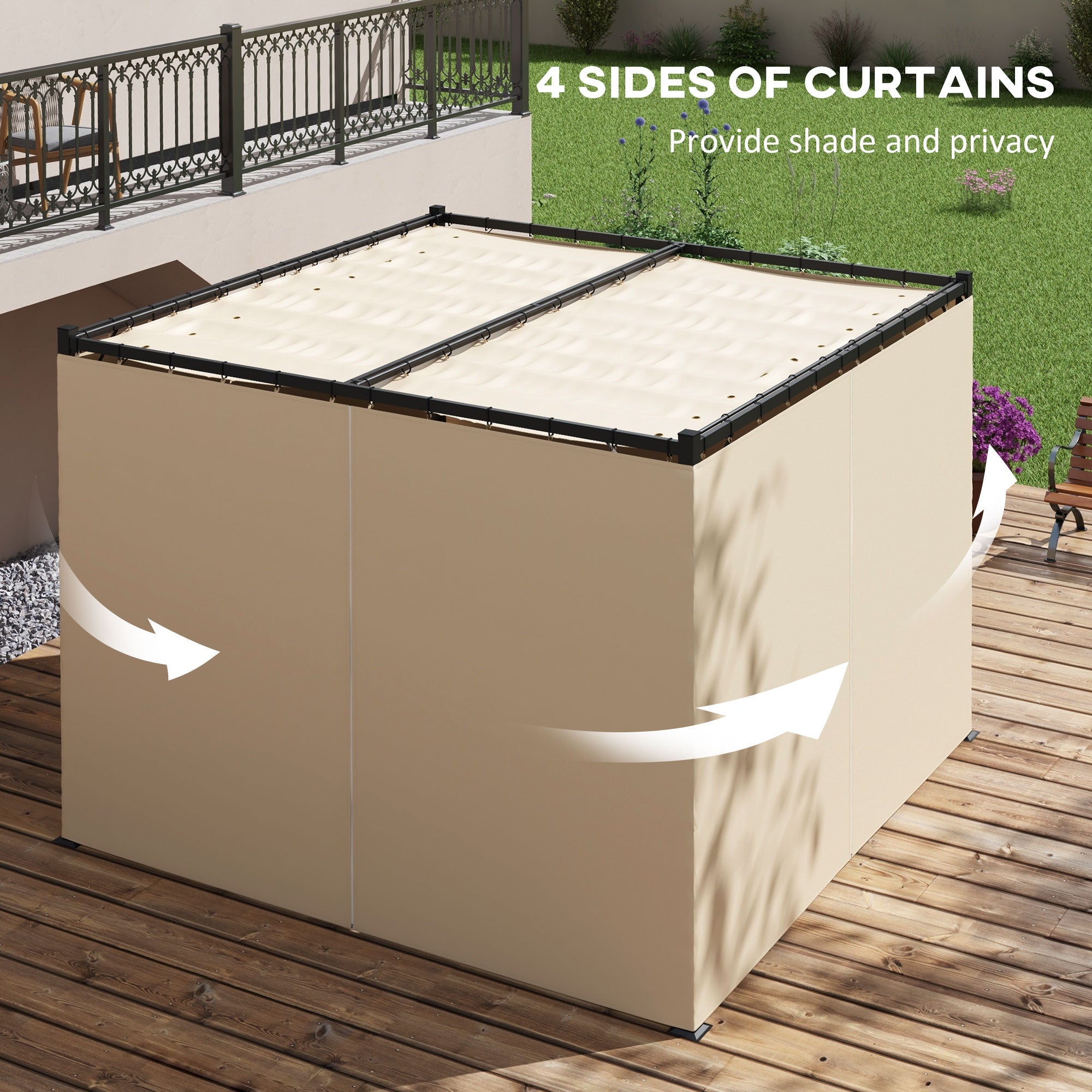Outsunny 10' x 10' Retractable Pergola, Garden Gazebo Shelter with Curtains, for Grill, Patio, Deck, Beige 