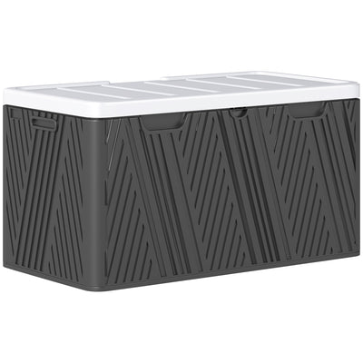 Outsunny 100 Gallon Wood Effect HDPE Outdoor Storage Box, Waterproof and Lockable Deck Box for Garden Tools and Pool Accessories 