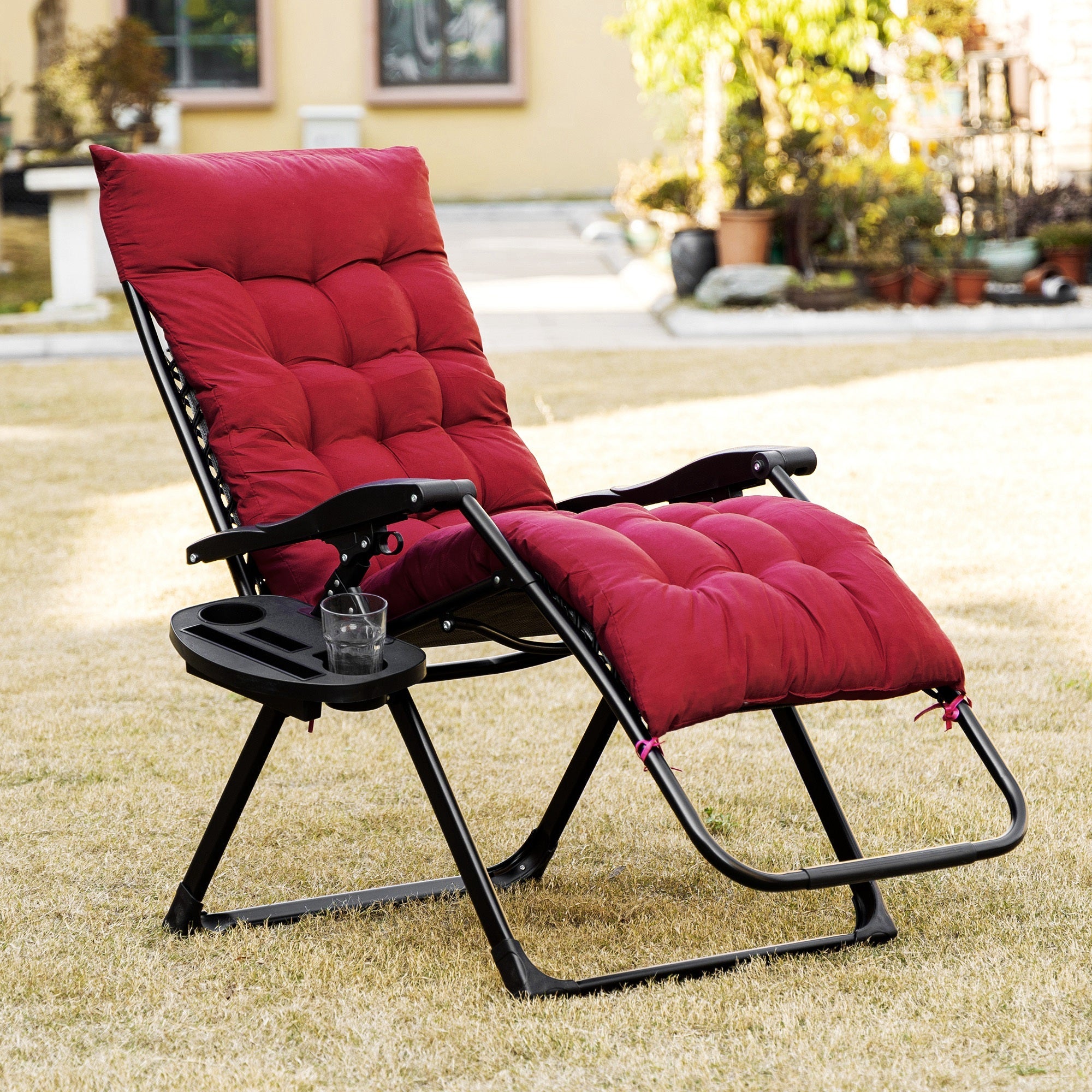 Outsunny Crimson Comfort: Zero Gravity Chair, Red Padded Folding Recliner with Cup Holder, Adjustable Backrest, and Removable Cushion 