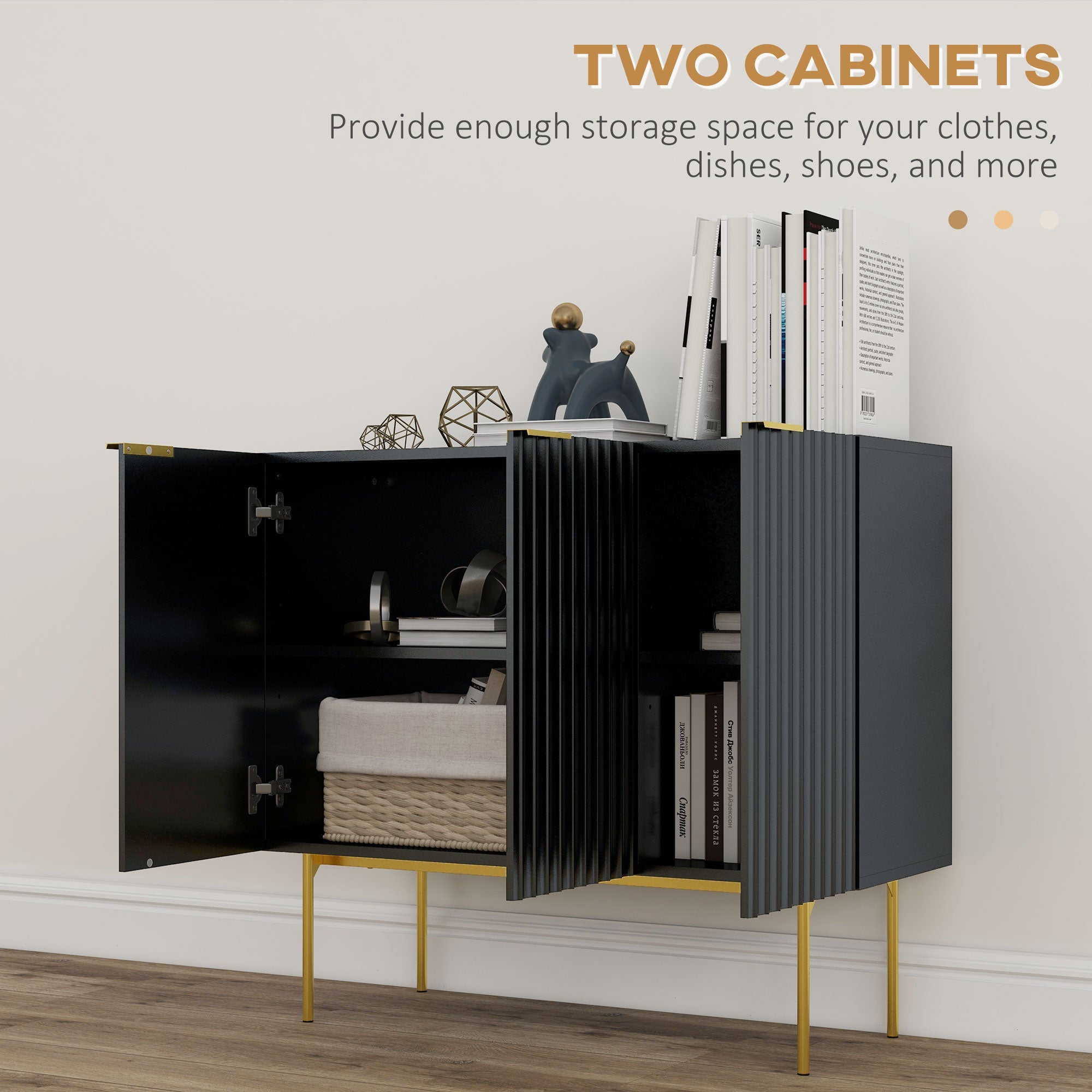 HOMCOM Modern Storage Cabinet Sideboard Buffet Cabinet with Gold Legs for Living Room Dining Room Hallway Black 