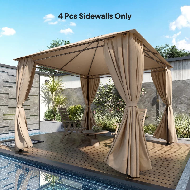 Gazebo Curtains, 10' x 10' Universal Replacement Privacy Curtain, 4-Panels Sidewall with Roll up Mesh Windows, Khaki