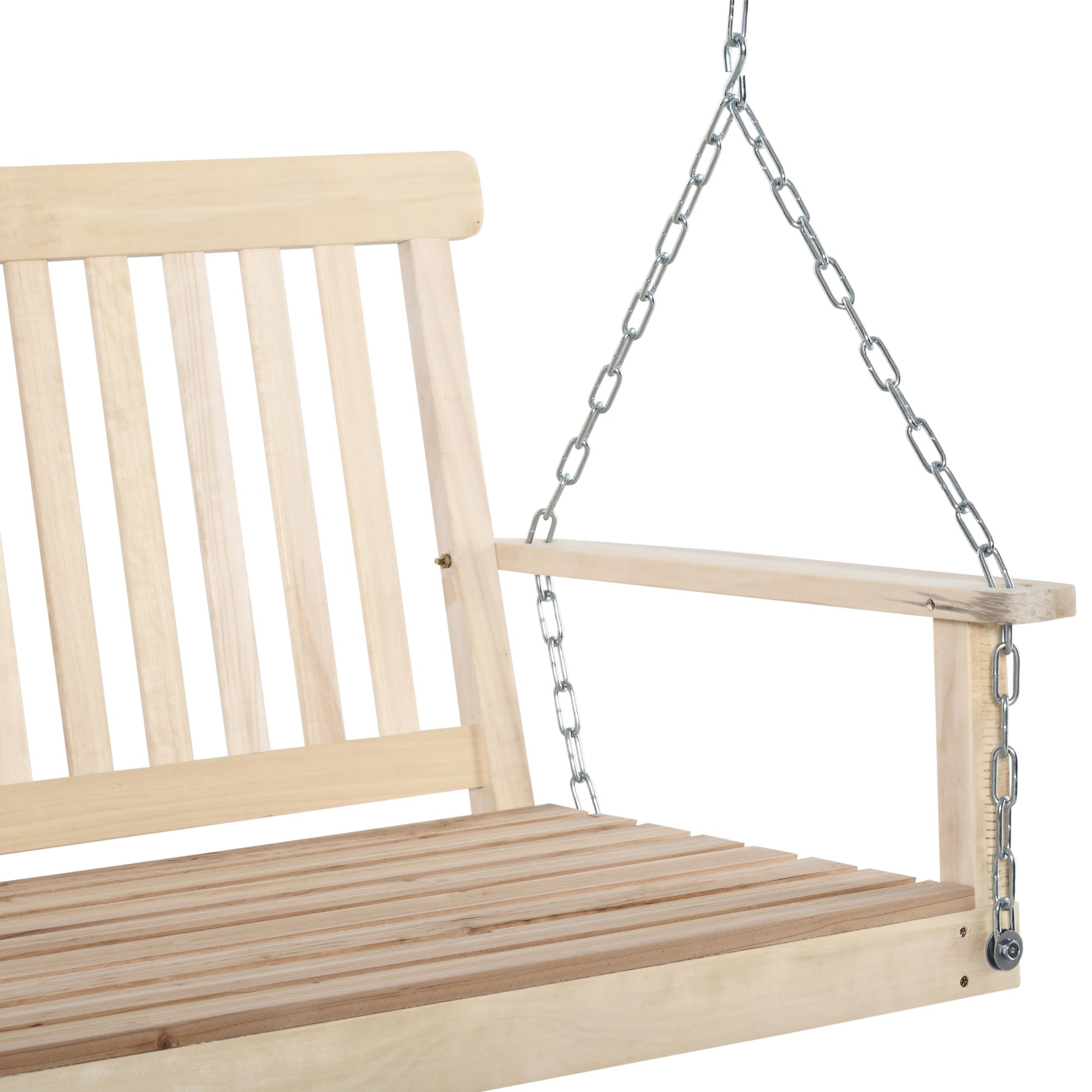 Outsunny 2-Seater Patio Swing Chair: Slatted Fir Wood Design with Hanging Chains, Natural Finish 