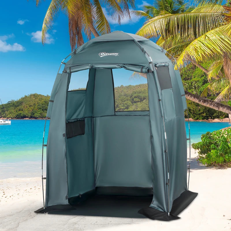 60" x 60" x 82" Shower Tent Extra Wide Changing Room Privacy Portable Camping Shelters with Windows & Floor Mat, Green