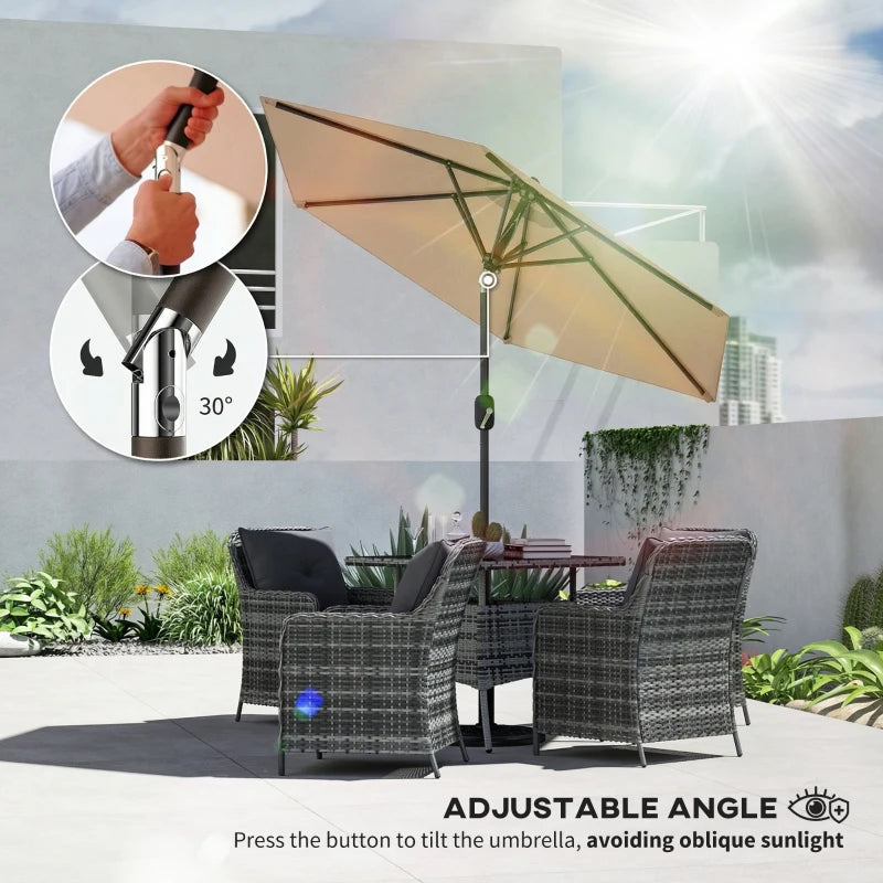 Patio Sun Umbrella, Outdoor Parasol with 6 Ribs, Coffee