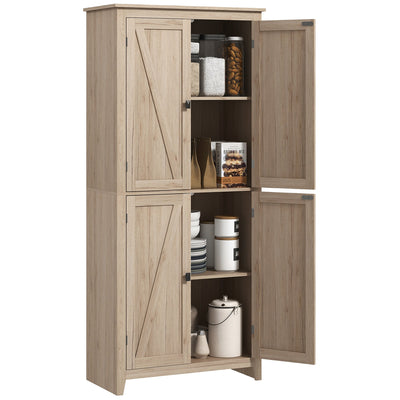 HOMCOM Natural 72" 4-Door Kitchen Pantry: Freestanding Buffet Cabinet, Pantry Organizer with 4-Tier Shelves 