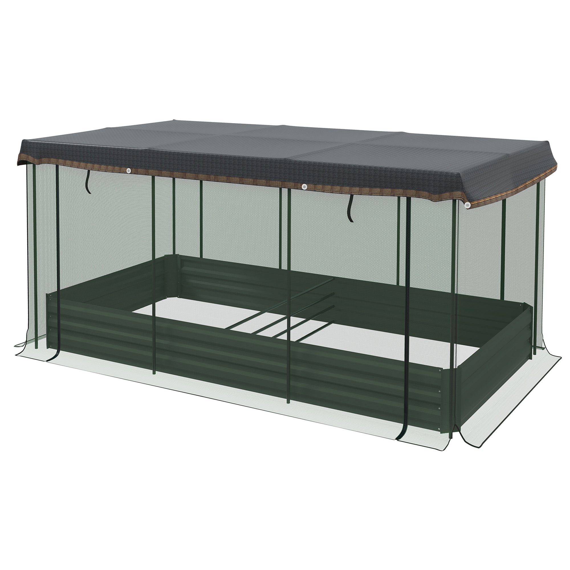 Outsunny Galvanized Steel Planter Box with Crop Cage and Shade Cloth, Raised Garden Bed for Flowers, Vegs and Herbs 