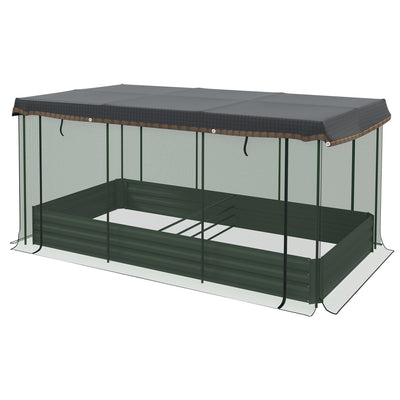 Outsunny Galvanized Steel Planter Box with Crop Cage and Shade Cloth, Raised Garden Bed for Flowers, Vegs and Herbs 