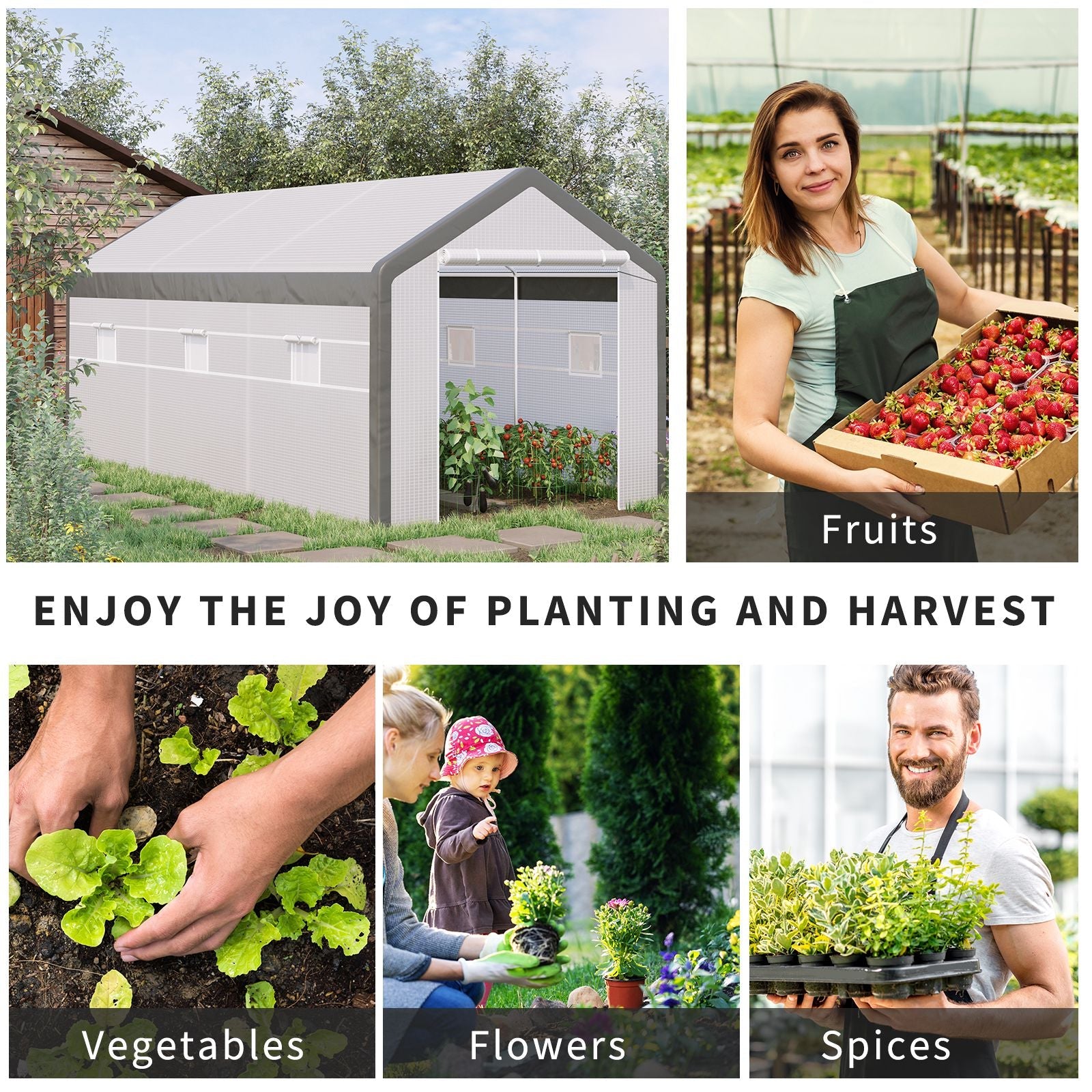 Outsunny Walk-in Greenhouse 20' x 10' x 9' with Roll Up Doors 6 Windows for Plant Protection Outdoor PE Cover White 