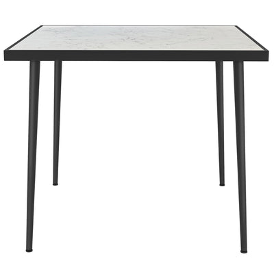 Outsunny Outdoor Dining Table for 4, Square Patio Dining Table with Marble Effect Tempered Glass Top and Steel Frame, White 