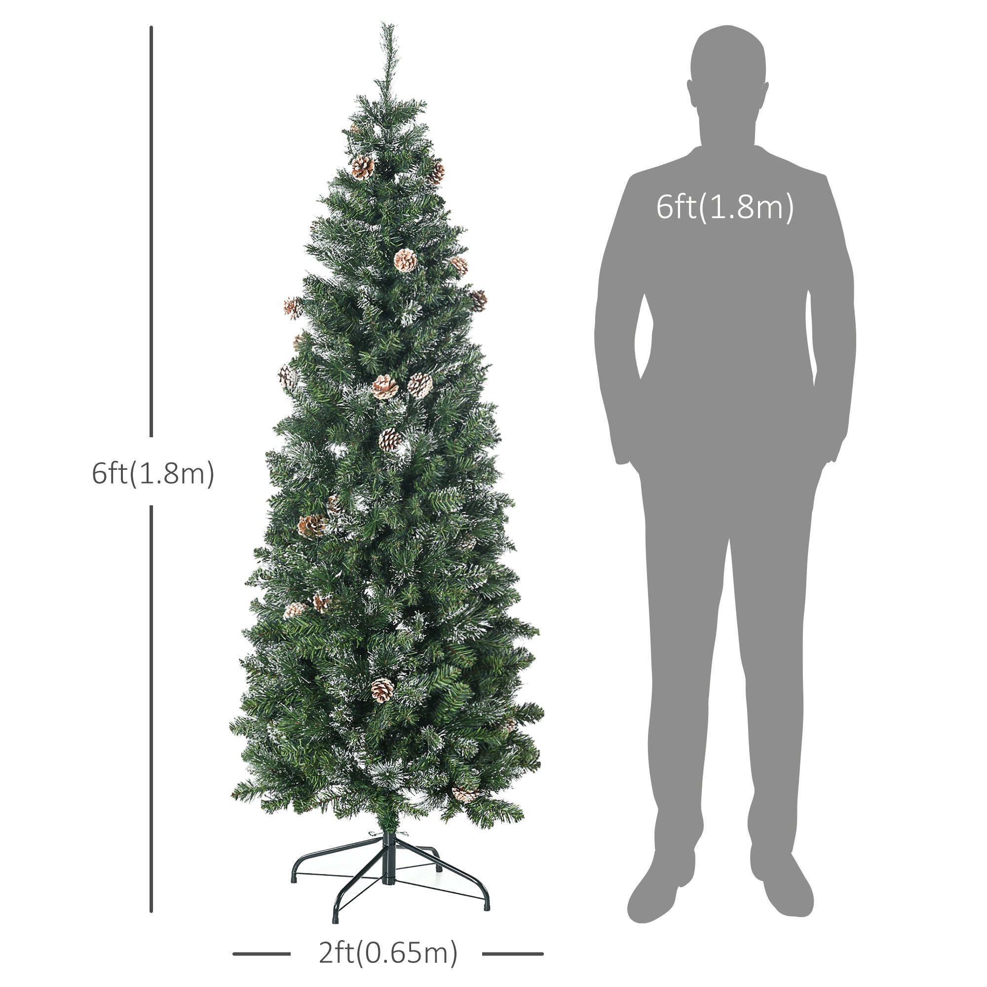 HOMCOM 6ft Snow-Frosted Christmas Tree - Artificial Pencil Design, Auto-Open, Steel Base 