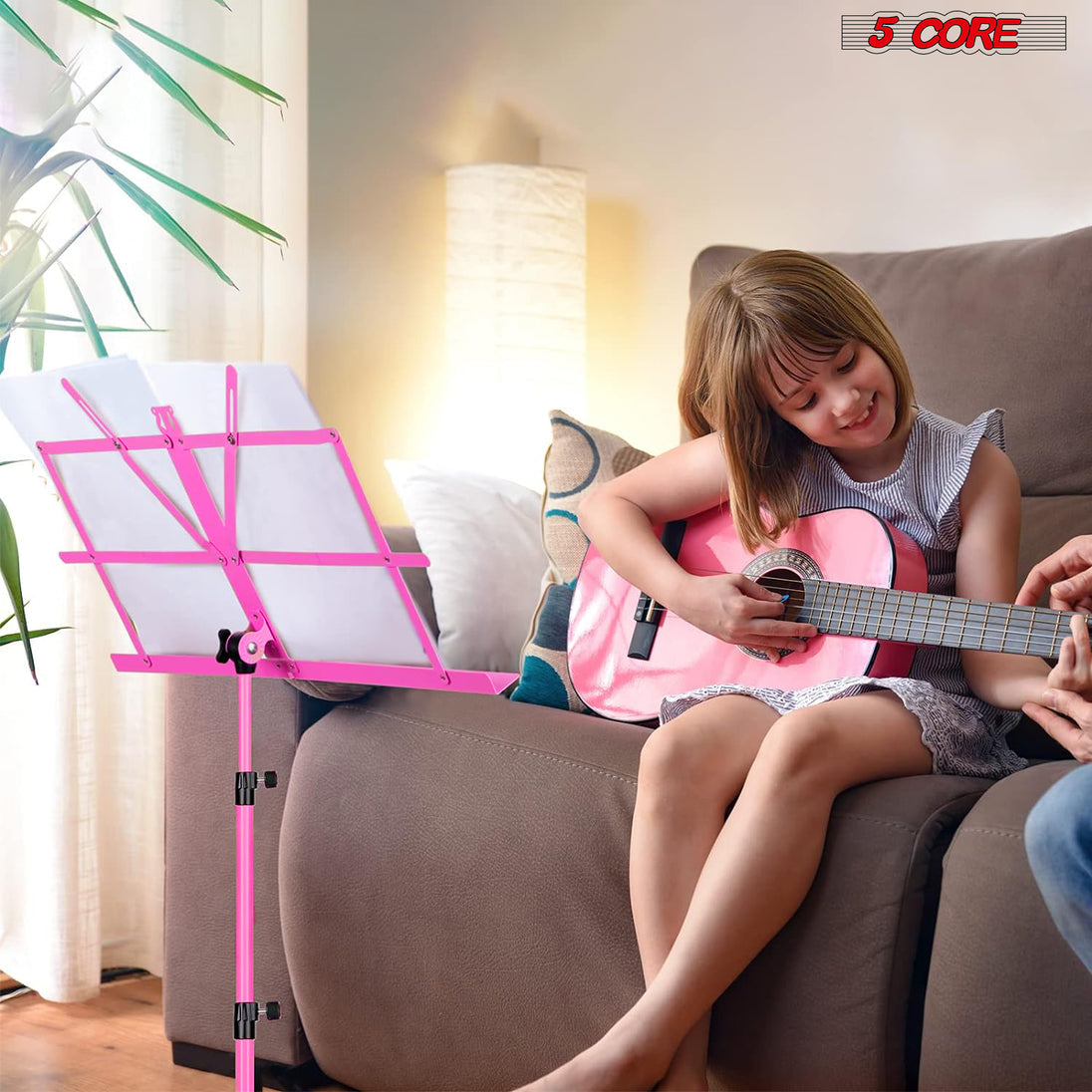 5Core Music Stand For Sheet Music Portable Tripod Adjustable Folding Note Holder Higher PINK