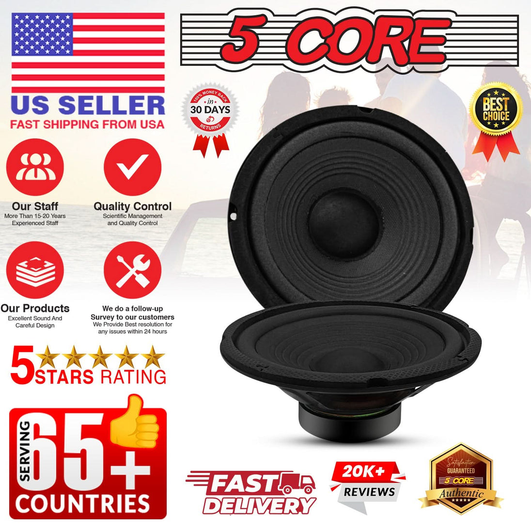 5Core 6 Inch Subwoofer speaker 300 Watt Car Subwoofer 4 Ohm Replacement Sub Woofer 2 PCS