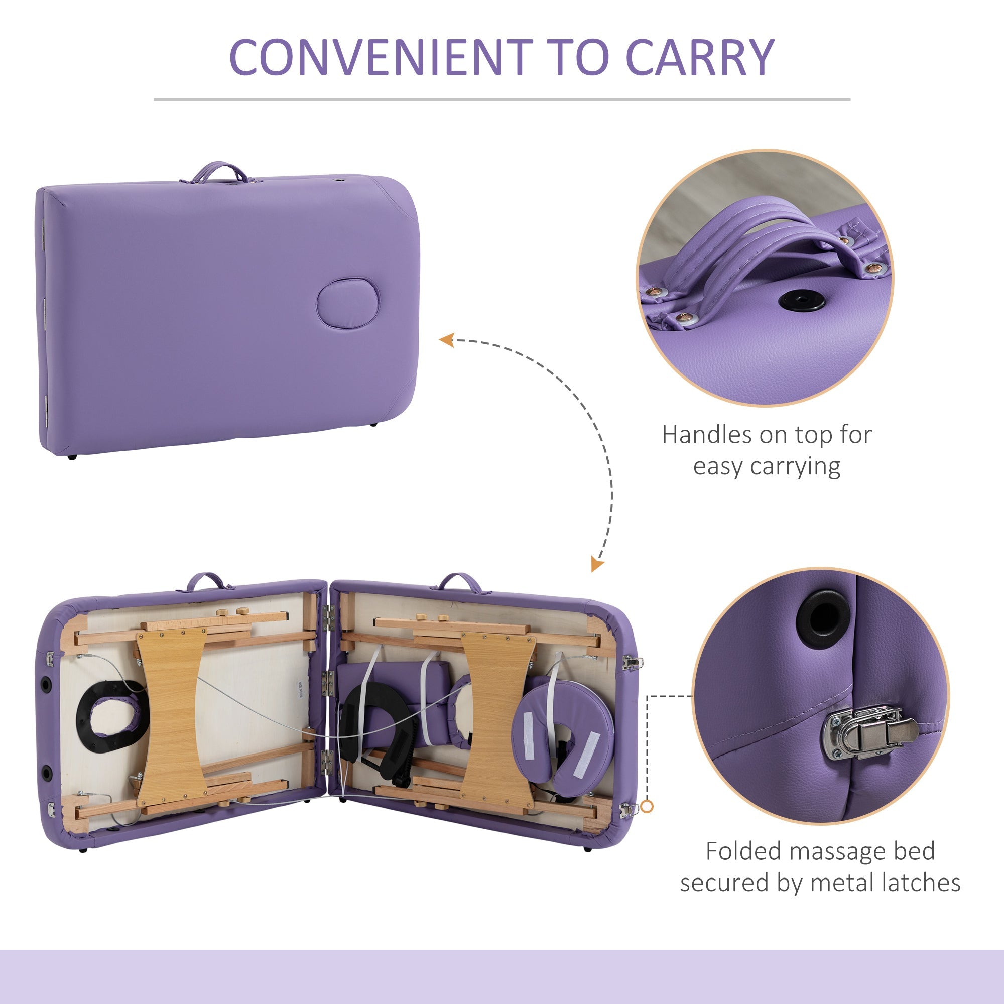 HOMCOM Portable Massage Table 72 Inch Adjustable Spa Bed Foldable Facial Couch with Carry Case Purple 