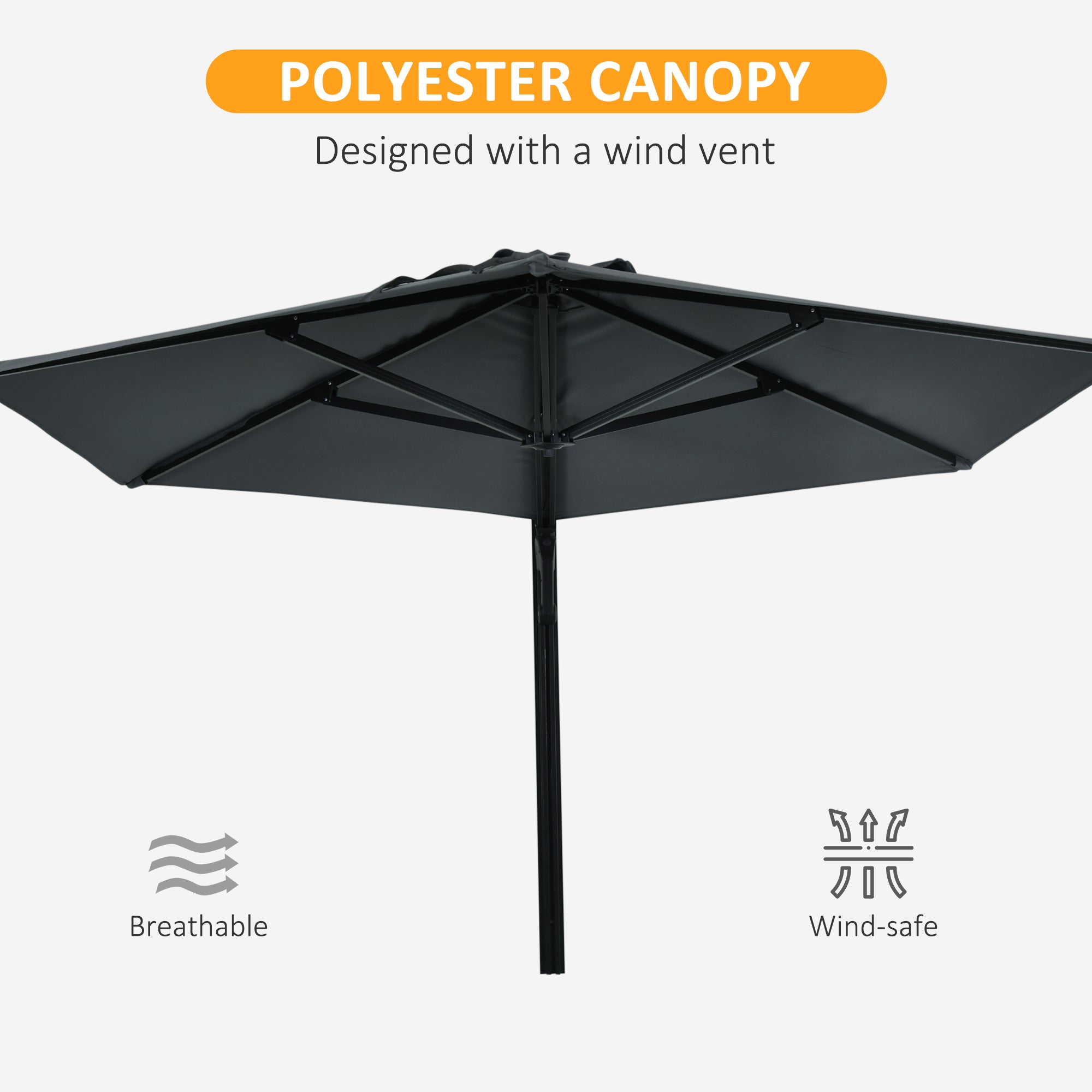 Outsunny 8FT Wall Mounted Umbrella: 180° Rotatable Canopy Outdoor Patio Sun Shade Dark Grey 