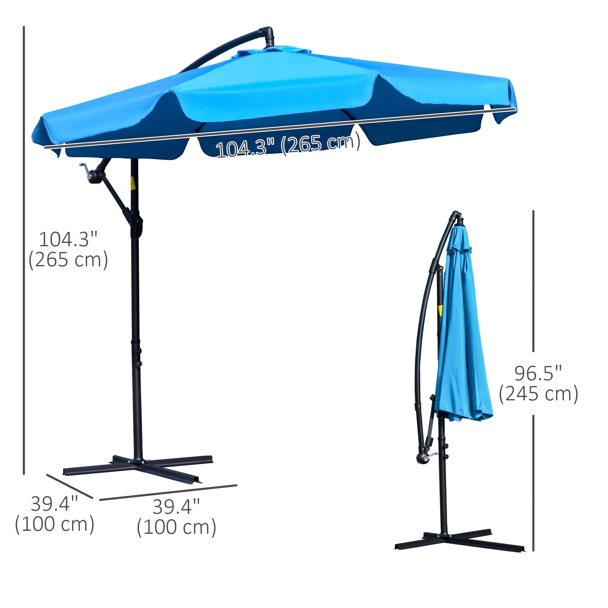 Outsunny 9FT Cantilever Patio Umbrella: Offset Design with Easy Tilt, Cross Base & 8 Ribs for Outdoor Shade, Blue 