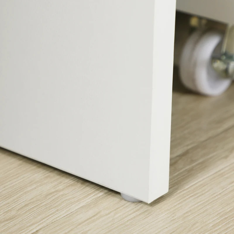 Home Office Desk with Storage, Computer Desk with Lockable Drawer and Open Compartment, White