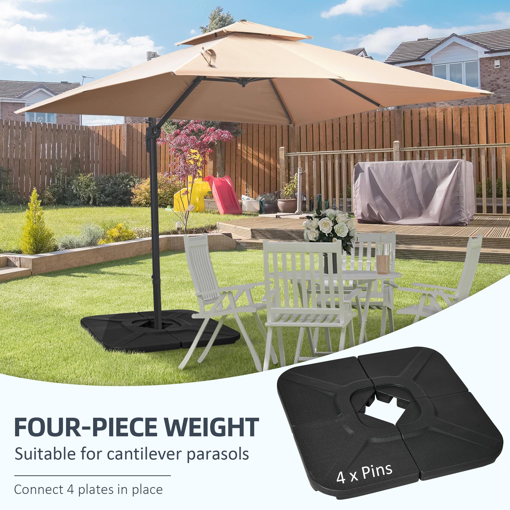 Outsunny Patio Umbrella Base Weights 4 Pieces HDPE Water Sand Filled for Cross Base Stand Black 