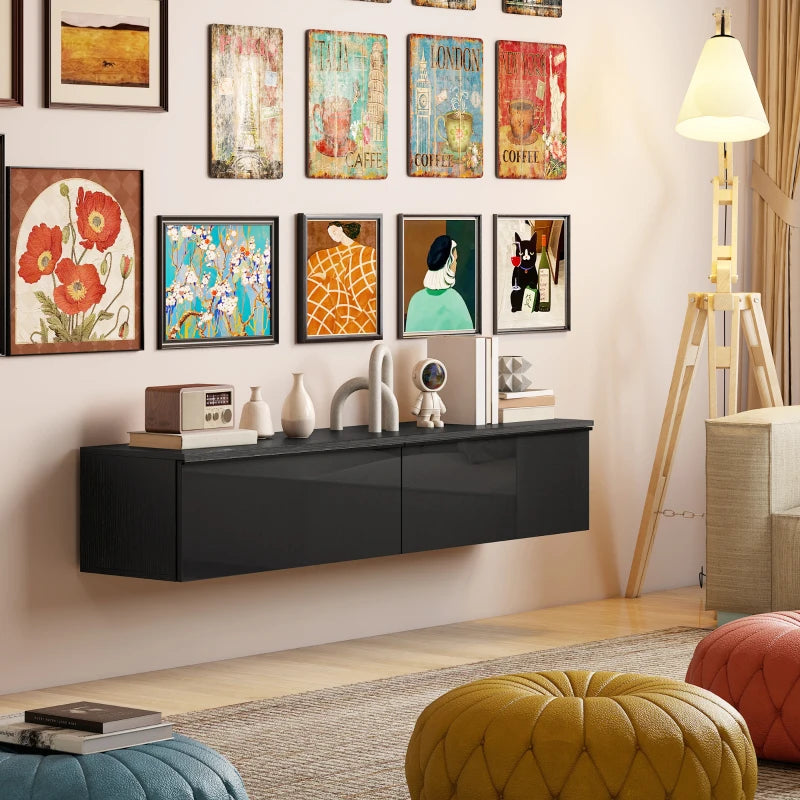 Wall Mounted TV Stand, Floating TV Cabinet with Storage, for TVs up to 70", High Gloss Effect, Black