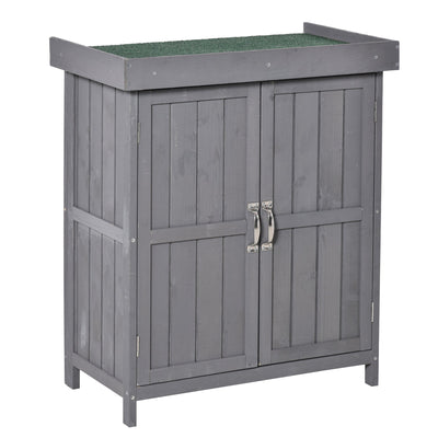 Outsunny Garden Tool Storage Shed Wooden Kit Hinged Roof 2-Tier Shelves Double Doors Dark Grey 
