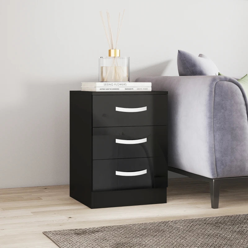 Bedside Table with 2 Drawers, Modern Nightstand for Bedroom, Black