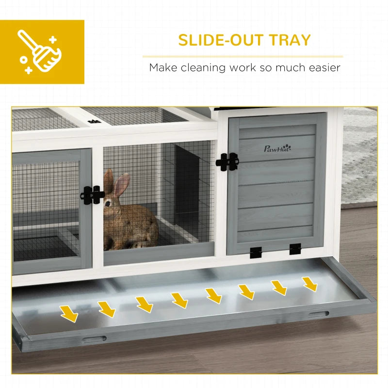 Rabbit Cage with Wheels, Ramp, Run, Tray for Indoor Outdoor, Suitable for Rabbit, Guinea Pig, Grey