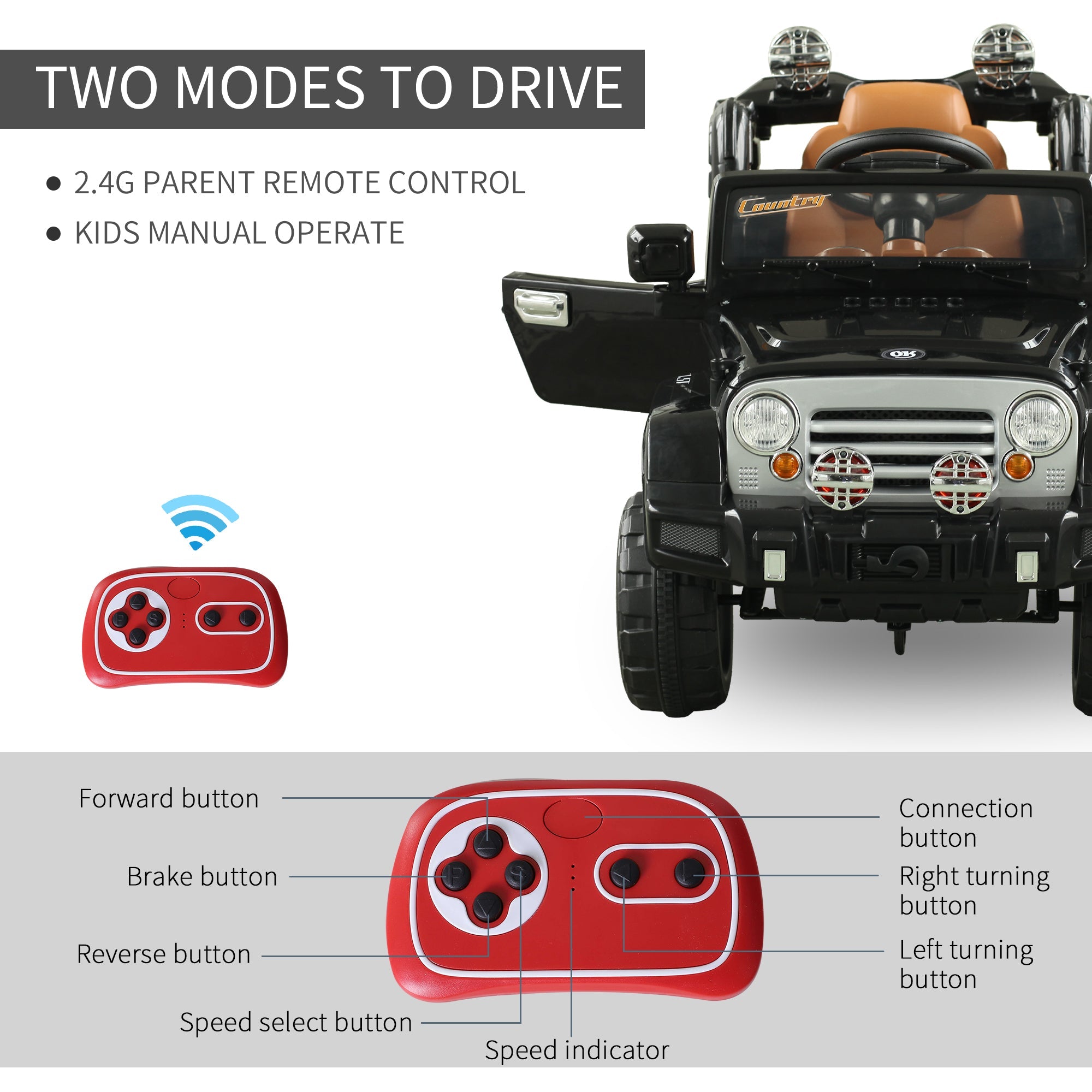 Aosom 12V Kids Electric Ride-On Truck Car Toy with Remote Control Lights MP3 LCD Indicator Black 