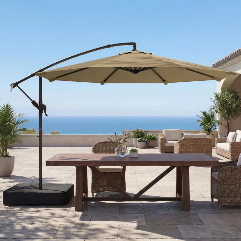 9.6 ft Offset Patio Umbrella with Sandbag, Garden Hanging Banana Cantilever Parasol with 360° Rotation, Khaki