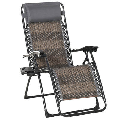 Outsunny Zero Gravity Outdoor Folding Lounge Chair with Headrest Cup and Phone Holder Grey 