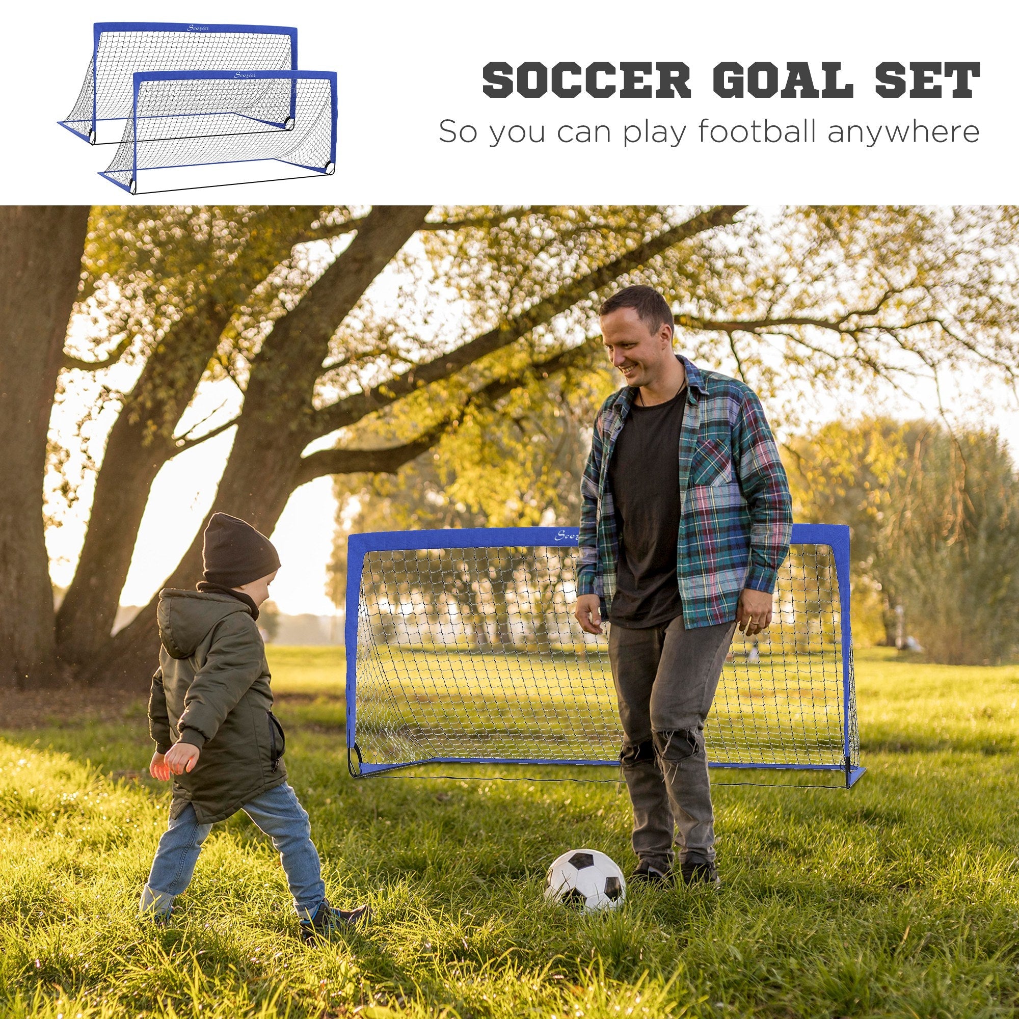 Soozier Set of 2 Soccer Nets for Backyard, Portable Soccer Goal for Practice with Carry Bag 
