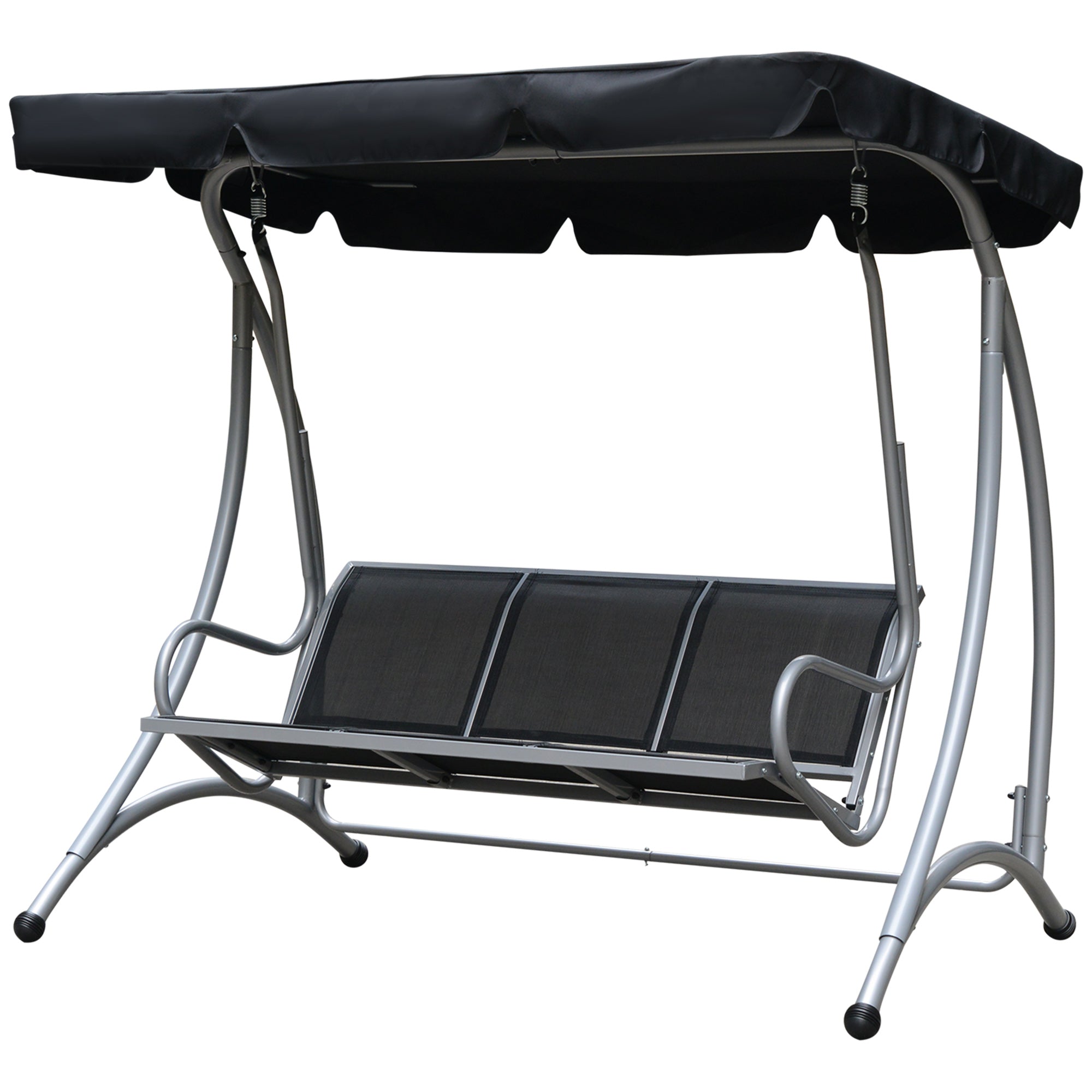 Outsunny 3-Seater Outdoor Swing Chair Bench - Adjustable Canopy, Patio Furniture for Garden, Black 