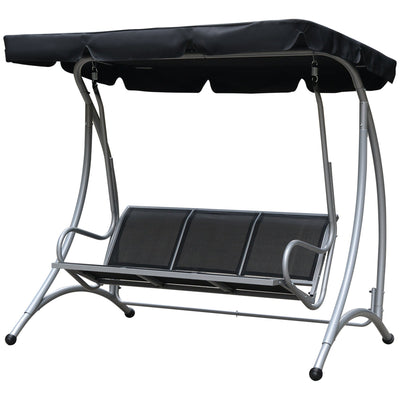 Outsunny 3-Seater Outdoor Swing Chair Bench - Adjustable Canopy, Patio Furniture for Garden, Black 