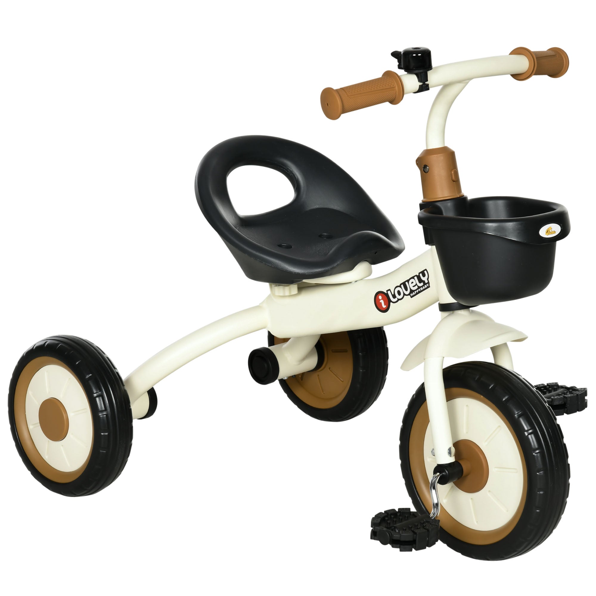 Qaba Tricycle for Toddler 2-5 Year Old Girls and Boys, Toddler Bike with Adjustable Seat, Basket, Bell, White 