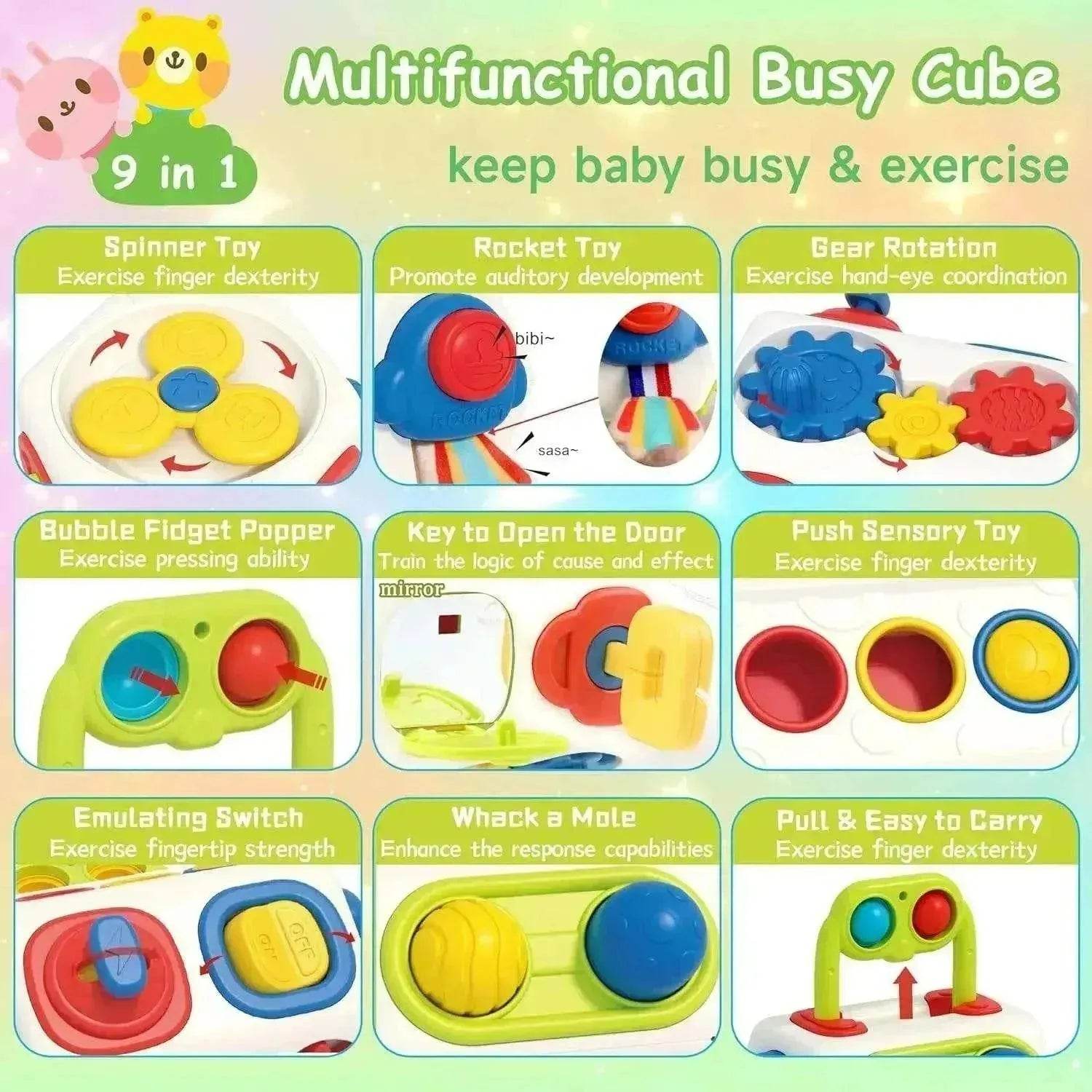 9 In 1 Busy Cube Baby & Toddler Montessori Sensory Toy 