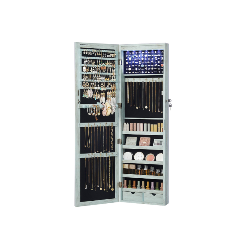 SONGMICS Lockable Wall or Door Mounted Jewelry Armoire Organizer with Mirror 