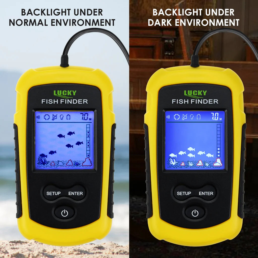 FFC-1108-1 Portable Fish Finder Sonar, 328 ft Depth Detection, 2" TN Anti-UV LCD Display with LED Backlight, Wired Transducer for Boat, Kayak & Ice Fishing