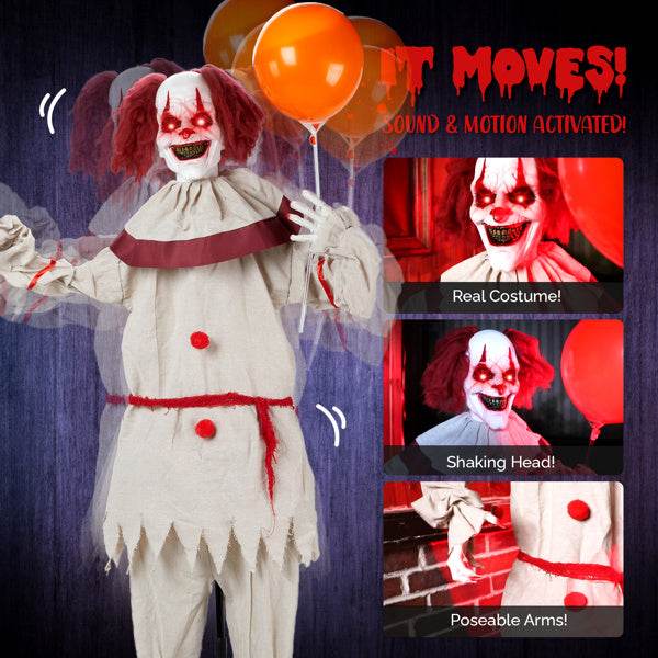 5.7ft Eye Red Light Vibration Clown Sound Voice Control, Standing Balloon Clown, Battery Model - Battery Not Included, Halloween Standing Decoration 