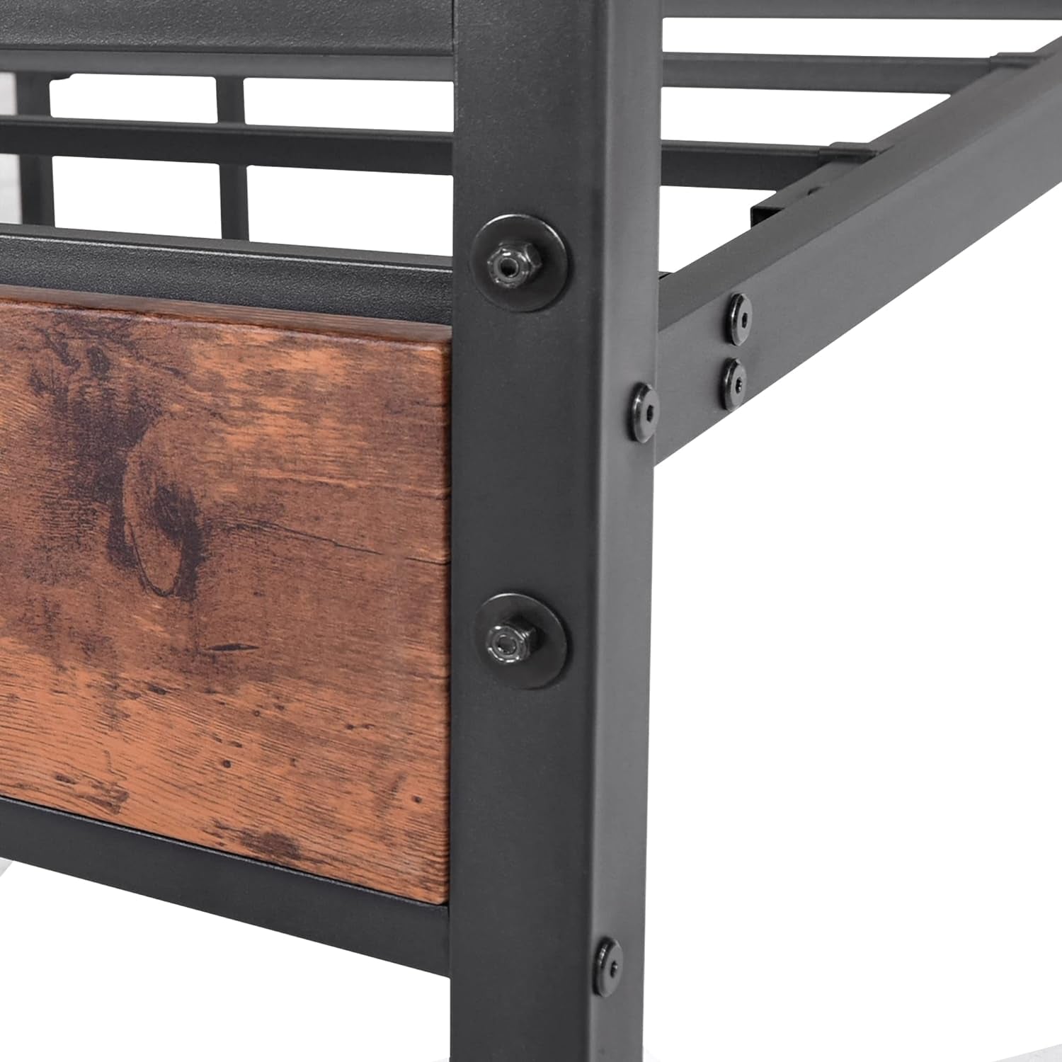 Metal Bed Frame Twin Size with Wood Headboard,Platform Bed Frame Twin No Box Spring Needed,Sturdy Reinforced Steel Slat,Rustic Brown