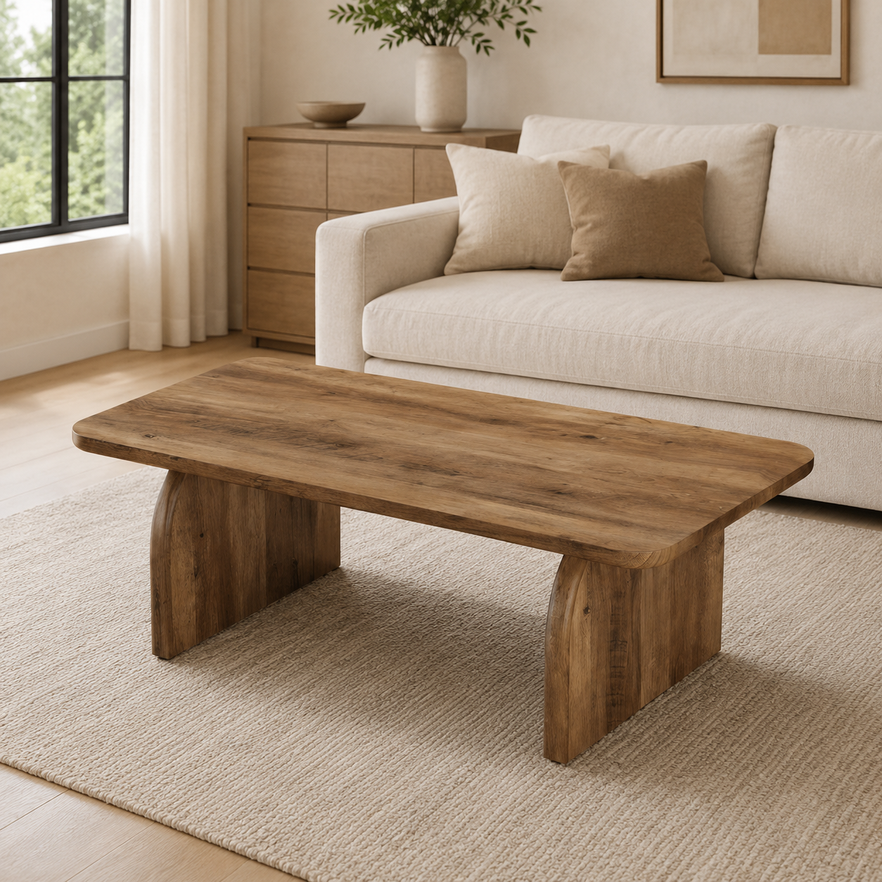 Rustic Farmhouse Coffee Table with Rounded Edges