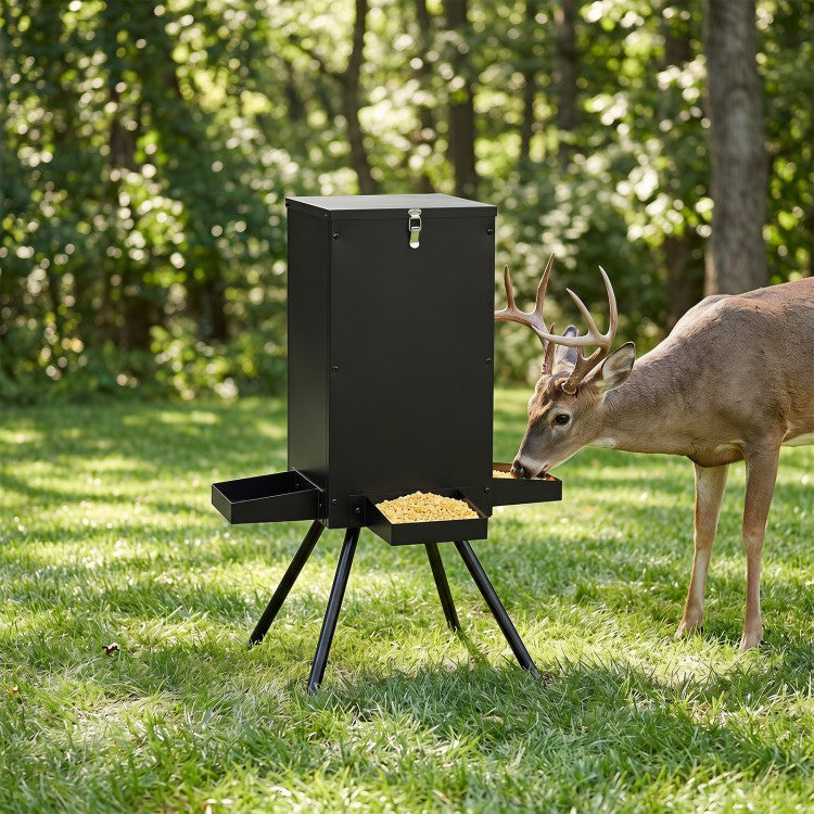 90 lb Gravity Deer Feeder with 4 Feeding Trays, Covered Hopper & Heavy-Duty 4-Leg Stand
