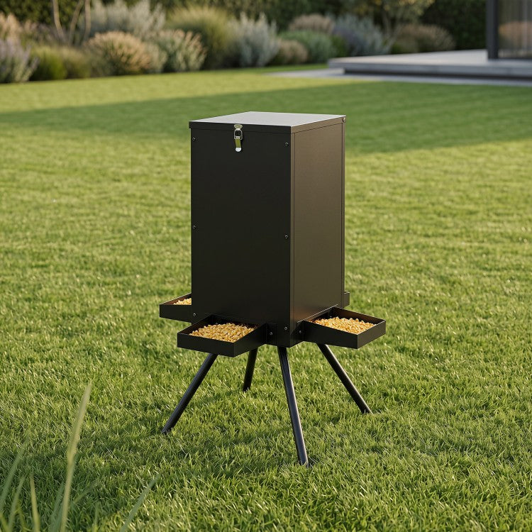 90 lb Gravity Deer Feeder with 4 Feeding Trays, Covered Hopper & Heavy-Duty 4-Leg Stand