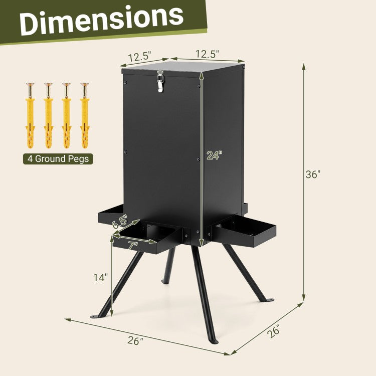 90 lb Gravity Deer Feeder with 4 Feeding Trays, Covered Hopper & Heavy-Duty 4-Leg Stand