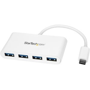 4 Port USB C Hub with 4x USB-A (USB 3.0 SuperSpeed 5Gbps) - USB Bus Powered - Portable/Laptop USB Type-C Adapter Hub - White