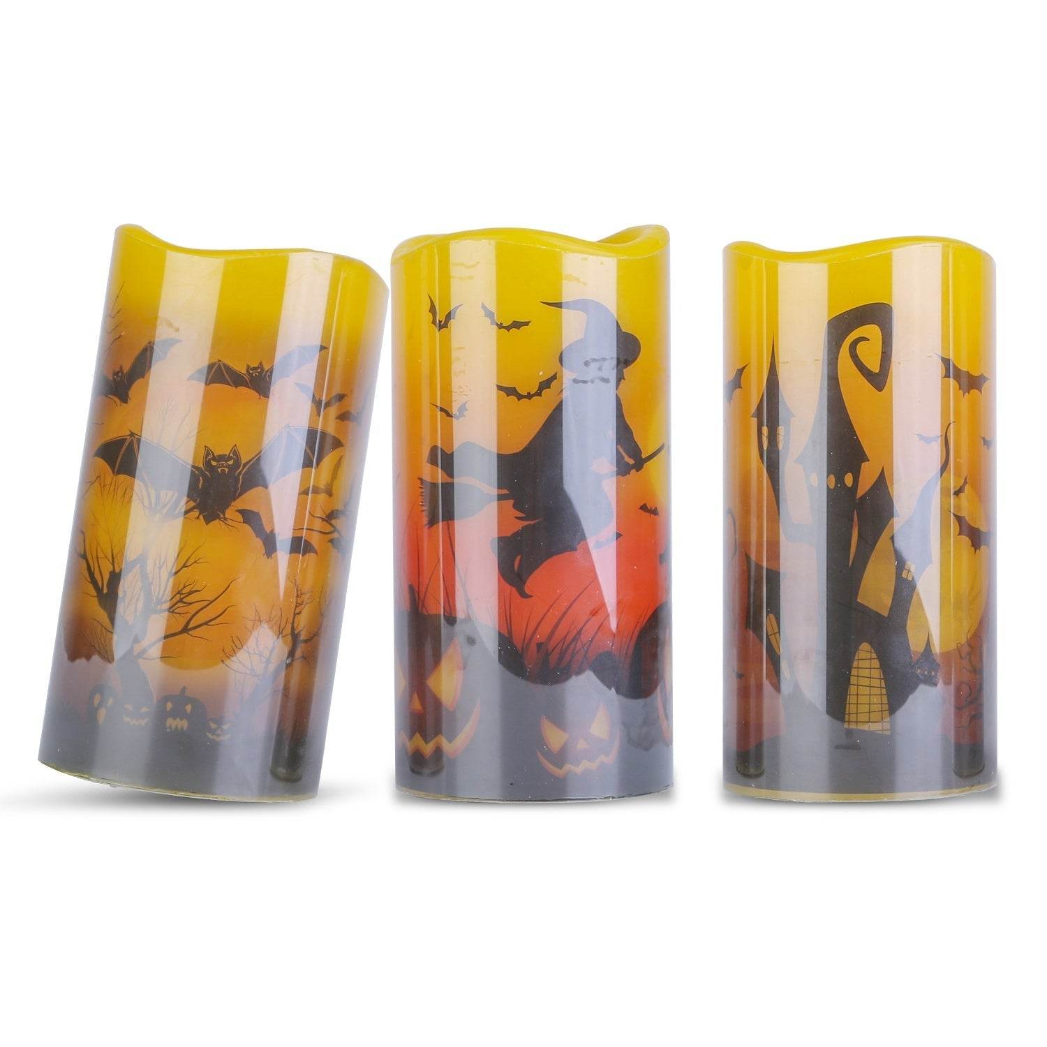 3 Pack Halloween Flameless Candle Lamp With Timer Setting Battery Operated Warm Orange Light Candles For Halloween Party Decoration 