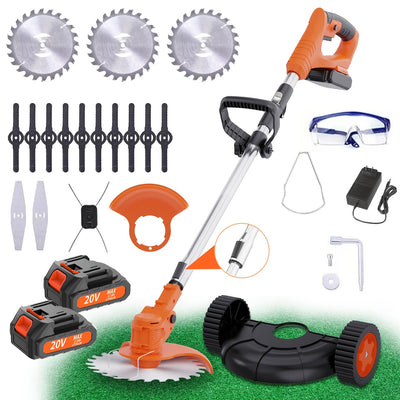 Portable Cordless Electric Lawn Mower, Grass Trimmer Handheld Weeder with 4 Different Blade Models and Two Large Capacity Lithium Batteries, Suitable for Outdoor and Patio Use, Includes Charger 