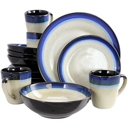 Gibson Couture Bands 16pc Dinnerware Set, Cream/Blue Rim - Free Shipping 