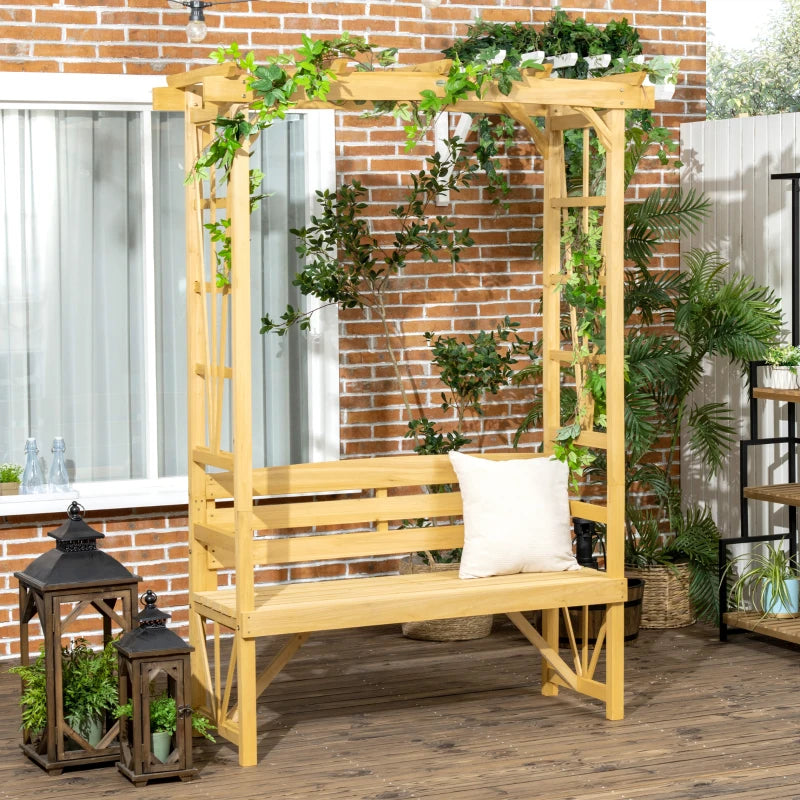 Patio Wooden Bench, Outdoor Bench for Vines/Climbing Plants, Light Brown
